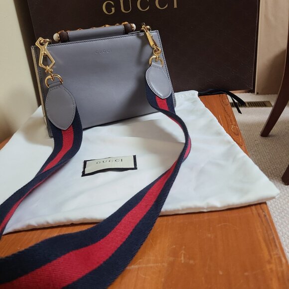 GUCCI Nymphaea Bamboo Top Handle Bag – Grey Leather – Authentic & Gorgeous - Picture 2 of 14